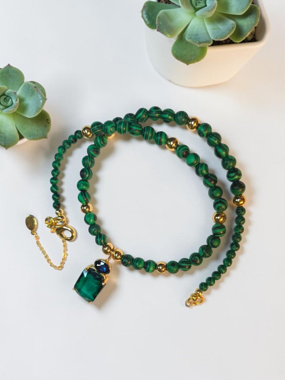 Handcrafted Malachite and Emerald Cut Pendant Necklace by Fucci Minnulli